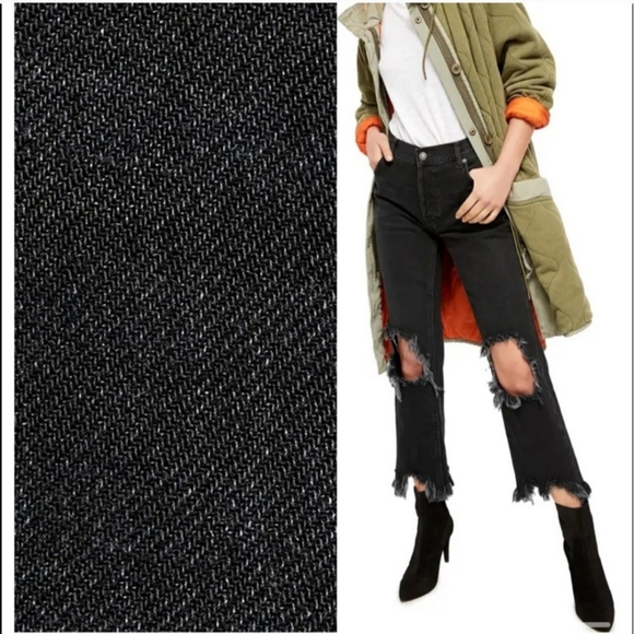 Free People Maggie Distressed Mid-Rise Straight Jeans Washed Black FP1009 - Picture 6 of 16